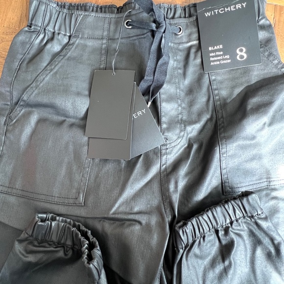 Witchery BNWT Black Denim Leather Blake Luxe Jogger pants size 8 - Picture 6 of 10